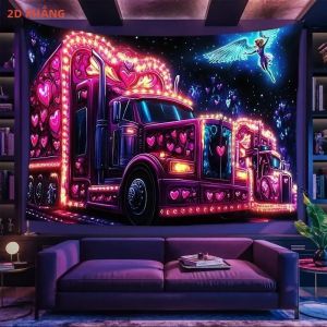 VIKAMA Fantasy Neon Xe Tải Trái Tim Thiên Thần Galaxy Tấm Thảm Polyester Treo Tường Cho Phòng Ngủ Ký Túc Xá Phòng Khách Gothic Ma Quái Mềm Mại Bền Đẹp