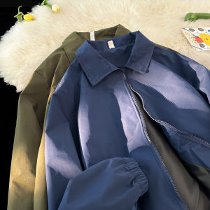 แจ็คเก็ตทรงหลวมสไตล์เกาหลีสำหรับผู้ชาย สีพื้น ปกพับ แขนยาว ทรงหลวม สไตล์ลำลอง เสื้อคลุมกันหนาวแบบลำลอง