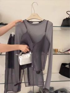 Casual Chic Deep Grey Two-Piece Set Top Summer Fashion Design Versatile Slimming T-Shirt Strap Top Trendy Ensemble
