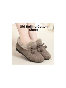 Womens Autumn Winter Fluffy Slippers Cotton Slip-On Shoes Fleece Lined Flat Bottom Casual Beans Shoes Comfortable Cotton