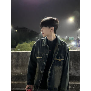 Washed Vintage Mens Denim Jacket Spring Autumn American Retro Collar Jacket Premium Casual Top Youth Trend Loose Fit Long Sleeve