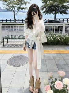 BIFEIMENG | Áo Sơ Mi Trắng Elegance Dây Nịt eo Chic