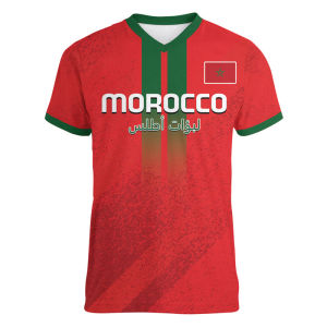 2026 Morocco Football T Shirt For Men Cool 3d Printed Moroccan Sports V Neck T-shirt Tops Short Sleeve Summer Soccer Tee Shirts