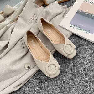 Womens Flat Shoes Spring Autumn Korean Style Soft Bottom Anti-Slip Square Head Slip-On Fashionable Casual Footwear