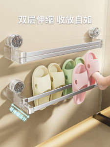 Bathroom Suction Cup Shoe Rack Double Layer Toilet Door Back Wall Hang No Drilling Bathroom Slippers Drainage Shelf Storage Organizer