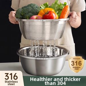GUOFENG | Food Grade 316 Stainless Steel Kitchen Bowl with Drainage Function