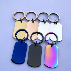 10PCS Stainless Steel Blank Rectangle Pet ID Tag Keychain Charm Pendants For Necklaces Custom Dog DIY Jewelry Making Key Rings