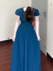 SHULINMEI | Đầm Dài Cổ Sơ Mi Xanh Cho Mặc Đi Làm Mùa Thu 2025 Phong Cách Pháp