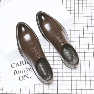 Genuine Leather Mens Casual Business Derby Shoes Wedding Groom Formal Work Shoes British Pointed Toe Heightening Large Size