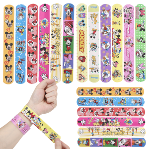 12/24/36pcs Mickey Slap สร้อยข้อมือ PARTY Favors Minnie สร้อยข้อมือของขวัญวันเกิด Baby Shower ตกแต่ง Snap Band สําหรับเด็ก