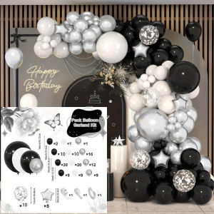 131pcs Black Silver White Balloon Set Used for Birthday Engagement Anniversary Graduation Ceremony Single Party Decoratio