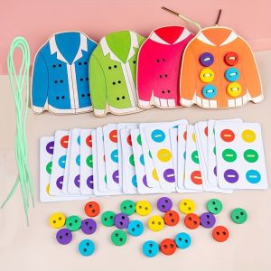Wooden Button Threading Board Toy Childrens Puzzle Early Education Threading Game Kindergarten Hands-on Ability Fine Motor Training Teaching Aids Hand-eye Coordination Baby Play House