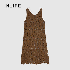 INLIFE | Retro V-Neck Cutout Straight Loose Midi Dress