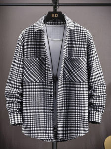 Spring Thickened Long Sleeve Shirt Mens Youth Student Base Layer Casual Top Trendy Outerwear Flannel Plaid Shirt Standard Fit