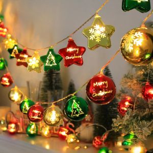 1/3M Christmas Decorative Lights String Christmas Balls Stars Garland Battery-operated Garland Xmas Tree New Year Home Decor