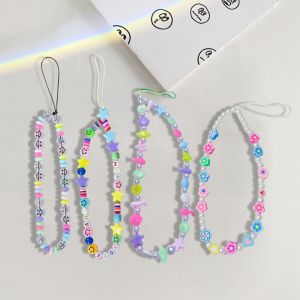 Creative Fashion Mobile Phone Case Anti-lost Lanyard Flowers Heart Love Key Chain DIY Bracelet Pearl Short Wrist Strap