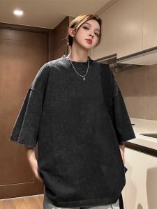 เสื้อยืดคอกลมแขนสั้นทรงหลวมสีพื้นสำหรับผู้หญิง เสื้อผ้าทำงานสไตล์ยุโรปและอเมริกัน ฤดูร้อน 2024 วัสดุอื่นๆ 100%