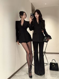   Slim Fit Ren Đen Nối Phù Hợp Với Phụ Nữ Mùa Xuân Nguyên Chất Desire Thư Ký Phong Cách Tập Hợp Eo Làm Mỏng Áo Khoác