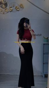 Set áo croptop tay ngắn kèm Chân váy đuôi cá Kvy S4 chất cotton mịn dày dặn co giãn thích hợp mặc đi tiệc đi làm đi chơi