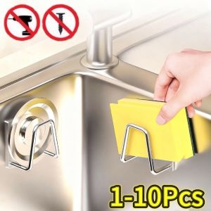 1-3pcs Kitchen Sponge holder Self Adhesive Sink Sponges Drain Drying Rack Wall Hooks Wire Ball Organizer bathroom Storage
