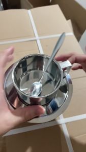 Stainless Steel Tea Cup 180/200ml Coffee Mug Milk Water Mug Thermos Mug Three piece set cup + spoon + saucer