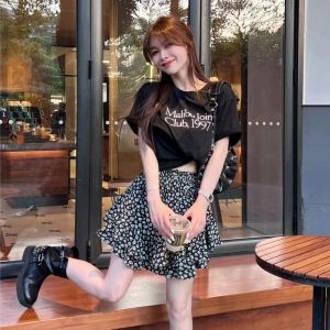 Kaka Womens Clothing Official Flagship Authentic Younger T-shirt Short Skirt Womens Half Skirt with Floral Print Culottes