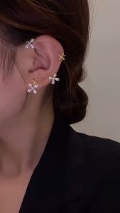Hoa tai treo vành tai nữ không xỏ lổ tai bông hoa khảm zircon nhỏ sang trọng tiểu thư