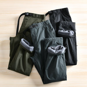 Outdoor Windproof Waterproof Mens Fleece Lined Thickened Autumn Winter Straight Leg Casual Pants Buckle Design Youth Fashion