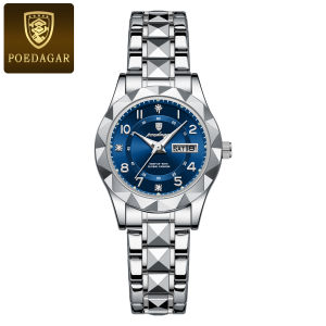 POEDAGAR Luxury Womens Watches Waterproof Luminous Date Week Ladies Watch Quartz Stainless Steel Fashion Woman Wristwatch Reloj