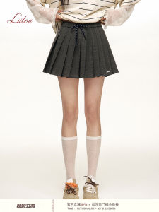 Liilou Heavy Embossed Color Block Drawstring Pleated Skirt High Waist Polyester Viscose Nylon A-Line Mini Skirt for Women