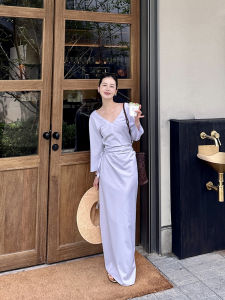 Elegant Wrap Dress Long Style CML Eastern Elegance Slimming Tea Break Dress Versatile Front Back Wear High Waist A-Line Skirt