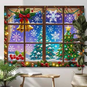 Tấm Thảm Treo Tường Giáng Sinh VIKAMA Cảnh Tuyết Cây Thông Thiết Kế Cabin Thẩm Mỹ Nghệ Thuật Treo Tường Giáng Sinh Phong Cách Boho Lễ Hội Để Treo Tường Phòng Ký Túc Xá