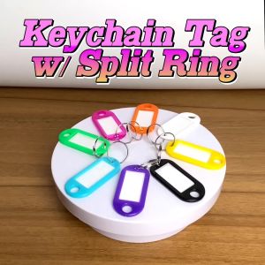 FMP 50pcs Portable Key ID Tags Durable Plastic Key Tags w/ Split Ring Label Window for Identification