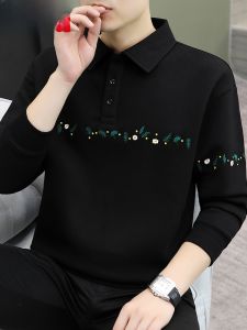 HENGYUANXIANG | Áo thun nam tay dài thường ngày mùa thu cổ polo thêu co giãn thoải mái thoáng khí chống nhăn