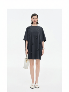 Embroidered Beaded Loose Drop Shoulder Two-way Dress Cotton