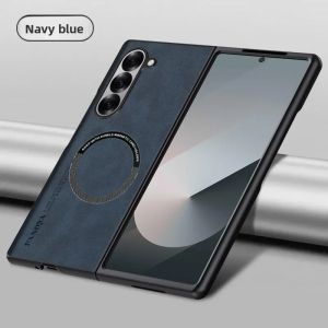 Busienss Sheepskin Leather Slim Phone Phone Case for Samsung Galaxy Z Fold 8 Ultra 7 6 5 4 3 5G Magnetic Charge Shockproof Cover