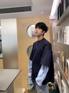 American Trendy Brand Mens Long Sleeve round Neck Sweatshirt Base Layer Shirt Youth Fashion Autumn Season Solid Color T-shirt