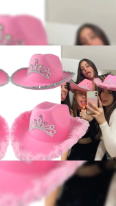 Antnine หมวกสีชมพู หมวกคาวบอยคาวเกิล หมวกขนนกสีหวานโทนชมพู หมวกใส่ปาร์ตี้สำหรับสาวสวย