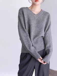 Áo Len Dệt Kim Cổ Chữ V Màu Trơn Dài Tay Rộng Rãi Thời Trang Thu Đông Cho Nữ Áo Len Cardigan Cổ Tròn Dày Đa Năng