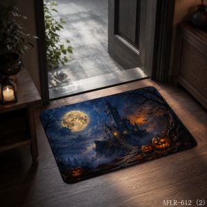 Spine-Tingling Pumpkin Lantern Mat Easy Clean Welcome Rug Scary Halloween Entrance Carpet Outdoor Indoor Decor Home Decor