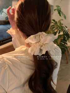 หางเข็มขัดยางยืดขอบลูกไม้สไตล์ฝรั่งเศสสำหรับผู้หญิง หางเข็มขัดยางยืดแบบหนา สไตล์เกาหลี จี้ผม จี้ผม เครื่องประดับผม แฟชั่น