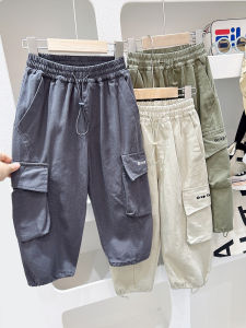 Boys Cotton Work Pants Straight Leg Long Trousers Korean Style Baby Casual Clothes Breathable Comfortable Spring Autumn