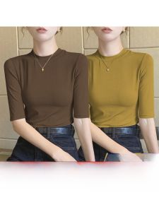 Single/Two-Piece Set 2024 Spring/Summer New Half Sleeve T-Shirt Small Stand-up Base Shirt Female Inner Wear Half Sleeve Shirt Female