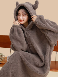 ชุดอาบน้ำผู้หญิงสีดำ ผ้าฝ้ายผสมยาวคลุมไหล่แบบสวมหัว ผ้าเช็ดตัวนักเรียน ชุดนอนหลับในน้ำ ฤดูใบไม้ร่วง 2025 ใหม่