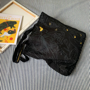 Casual Canvas Embroidered Butterfly Bag: Simple Fresh Design Single Shoulder Satchel for Young Women Open Pocket Leisure Bookbag