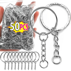 50pcs Bulk Keychains Set Key Pendant Chains Buckles Split Keychains Rings with Chain Key Ring Metal Keychain Split Key Rings Bulk