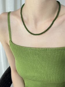 Ruiying White Non-fading Green Agate Beaded Necklace Womens Lapis Lazuli New Chinese Style Cheongsam 2025 New Lockbone Necklace