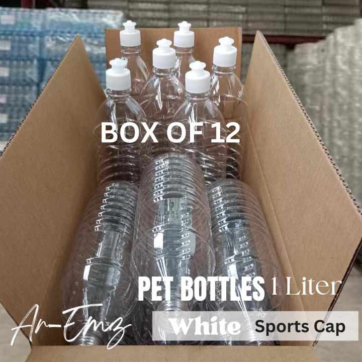 ArEmz Box of 12 Empty Clear Plastic Bottles With Colored Sports Cap