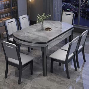 Modern Minimalist Rock Plate Dining Table Home Use Small Apartment Expandable Retractable Folding Dinner Table Chair Set