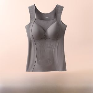 MiiOW | Ladies Warm Vest Seamless Year Of Birth Red Wedding With Chest Pad No Bra Needed Base Shirt Thickened Eight Sleeve U Collar